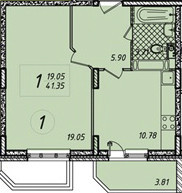 Планировка однокомнатной(квартира) площадью 41.35 квадратных метров в ЖК “ЖК Альянс”