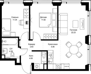Планировка двухкомнатной(квартира) площадью 62.22 квадратных метров в ЖК “ЖК СЕТ”