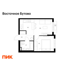Планировка однокомнатной(квартира) площадью 33.1 квадратных метров в ЖК “ЖК Восточное Бутово”