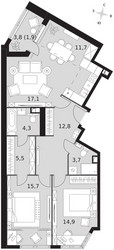 Планировка трехкомнатной(квартира) площадью 87.6 квадратных метров в ЖК “ЖК Архитектор”