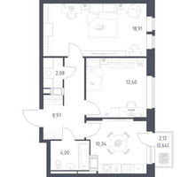 Планировка двухкомнатной(квартира) площадью 57.54 квадратных метров в “ЖК Большое Путилково”