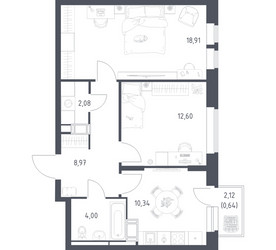 Планировка двухкомнатной(квартира) площадью 57.54 квадратных метров в ЖК “ЖК Большое Путилково”