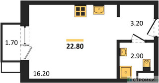 Планировка студии(квартира) площадью 22.8 квадратных метров в “ЖК Foreville (Форевилль)”