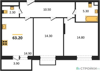 Планировка двухкомнатной(квартира) площадью 63.2 квадратных метров в ЖК “ЖК UP-квартал Скандинавский”