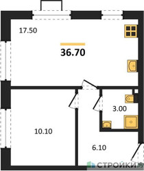 Планировка однокомнатной(квартира) площадью 35.6 квадратных метров в ЖК “ЖК Лучи-2”