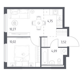 Планировка однокомнатной(квартира) площадью 32.65 квадратных метров в ЖК “ЖК Горки Парк”