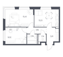 Планировка двухкомнатной(квартира) площадью 53.92 квадратных метров в “ЖК Новое Видное”