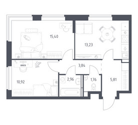 Планировка двухкомнатной(квартира) площадью 53.92 квадратных метров в ЖК “ЖК Новое Видное”