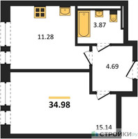 Планировка однокомнатной(квартира) площадью 34.98 квадратных метров в “ЖК Квартал Авиаторов”