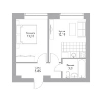 Планировка однокомнатной(квартира) площадью 34.6 квадратных метров в “Дом+ (Дом Плюс)”