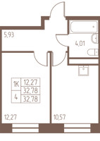 Планировка однокомнатной(квартира) площадью 32.8 квадратных метров в “ЖК Западная Ивантеевка”