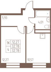 Планировка однокомнатной(квартира) площадью 32.8 квадратных метров в ЖК “ЖК Западная Ивантеевка”