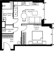 Планировка однокомнатной(квартира) площадью 42.1 квадратных метров в “ЖК Веер”