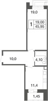Планировка однокомнатной(квартира) площадью 45.95 квадратных метров в “ЖК Времена года”