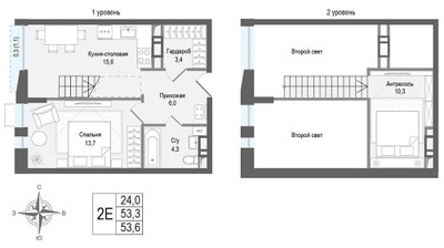 Планировка двухкомнатной(квартира) площадью 49.9 квадратных метров в ЖК “ЖК КИНОКВАРТАЛ”