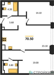 Планировка двухкомнатной(квартира) площадью 70.5 квадратных метров в ЖК “ЖК СТОУН Грэйн”