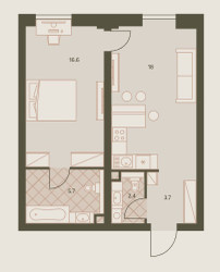 Планировка двухкомнатной(квартира) площадью 46.8 квадратных метров в ЖК “ЖК Eniteo”