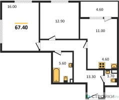 Планировка двухкомнатной(квартира) площадью 67.4 квадратных метров в “Жилой квартал Новое Медведково”
