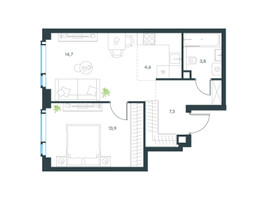 Планировка двухкомнатной(квартира) площадью 44.3 квадратных метров в “ЖК Левел Мичуринский”