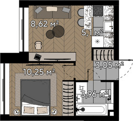 Планировка однокомнатной(квартира) площадью 31 квадратных метров в ЖК “ЖК Квартал Серебряный бор”