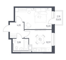 Планировка однокомнатной(квартира) площадью 35.6 квадратных метров в “ЖК Томилино Парк”