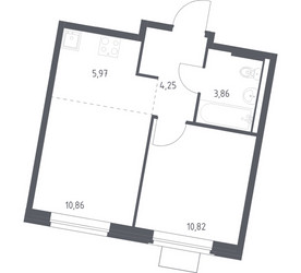 Планировка однокомнатной(квартира) площадью 35.76 квадратных метров в ЖК “ЖК Квартал Западный”