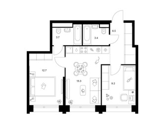 Планировка двухкомнатной(квартира) площадью 50.8 квадратных метров в ЖК “ЖК Строгино 360”