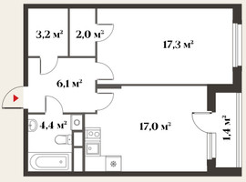 Планировка двухкомнатной(квартира) площадью 51.4 квадратных метров в “Миниполис 8 кленов”