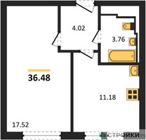 Планировка однокомнатной(квартира) площадью 36.48 квадратных метров в “ЖК Остафьево”