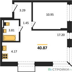 Планировка однокомнатной(квартира) площадью 40.87 квадратных метров в “ЖК Рублевский Квартал”