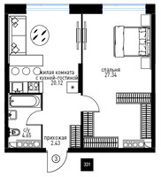 Планировка трехкомнатной(квартира) площадью 69.04 квадратных метров в “ЖК Инноватор”