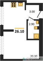 Планировка студии(квартира) площадью 26.1 квадратных метров в “ЖК Первый квартал”