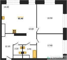 Планировка двухкомнатной(квартира) площадью 85 квадратных метров в “ЖК AFI Tower (Афи Тауэр)”