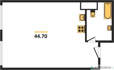 Планировка однокомнатной(апартаменты) площадью 44.7 квадратных метров в ЖК “ЖК Nametkin Tower (Наметкин Тауэр)”