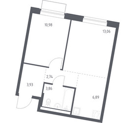 Планировка однокомнатной(квартира) площадью 41.46 квадратных метров в ЖК “ЖК Квартал Западный”