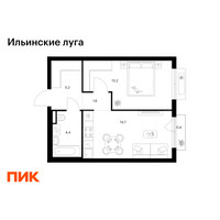 Планировка однокомнатной(квартира) площадью 39.5 квадратных метров в “ЖК Ильинские луга”