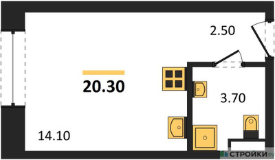 Планировка студии(квартира) площадью 20.3 квадратных метров в ЖК “ЖК ЗИЛАРТ”