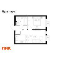 Планировка однокомнатной(квартира) площадью 36 квадратных метров в “ЖК Яуза Парк (Мытищи)”