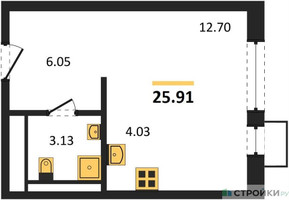 Планировка студии(квартира) площадью 25.91 квадратных метров в “ЖК Подольские кварталы”