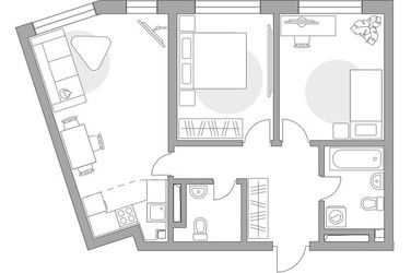 Планировка трехкомнатной(квартира) площадью 63.65 квадратных метров в ЖК “ЖК Тринити”