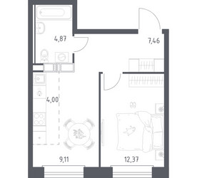 Планировка однокомнатной(квартира) площадью 37.81 квадратных метров в ЖК “ЖК ЭкоБунино (Южное Бунино)”