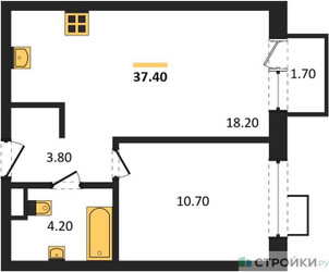 Планировка однокомнатной(квартира) площадью 37.4 квадратных метров в ЖК “ЖК Foreville (Форевилль)”