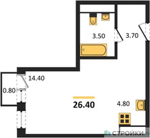 Планировка студии(квартира) площадью 26.6 квадратных метров в “ЖК Новая Щербинка”