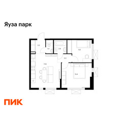 Планировка двухкомнатной(квартира) площадью 50.4 квадратных метров в ЖК “ЖК Яуза Парк (Мытищи)”