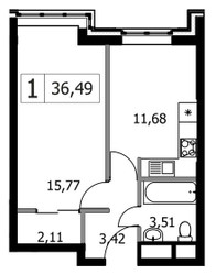 Планировка однокомнатной(квартира) площадью 36.49 квадратных метров в ЖК “ЖК Городские Истории”