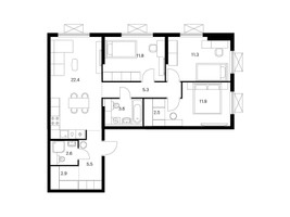 Планировка трехкомнатной(квартира) площадью 79.8 квадратных метров в “ЖК Яуза Парк (Мытищи)”