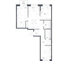 Планировка трехкомнатной(квартира) площадью 77.38 квадратных метров в “ЖК Квартал Ивакино”