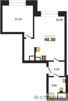 Планировка однокомнатной(квартира) площадью 40.3 квадратных метров в “ЖК МАРК”