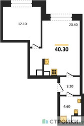 Планировка однокомнатной(квартира) площадью 40.3 квадратных метров в ЖК “ЖК МАРК”