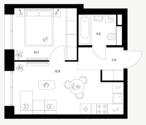 Планировка однокомнатной(квартира) площадью 33.4 квадратных метров в ЖК “ЖК Строгино 360”